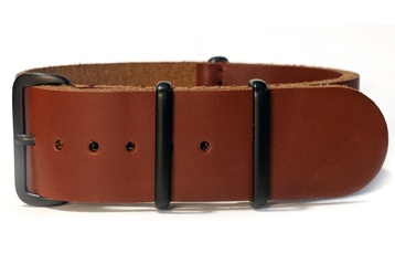 Brown leather NATO strap with black PVD buckles