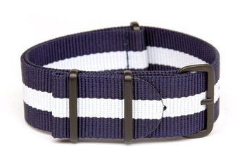 Blue and white NATO strap with black PVD buckles