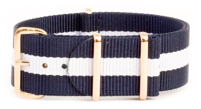 NATO nylon strap · 22mm / Blue White Buckles / Nylon / 280mm / Rose Gold