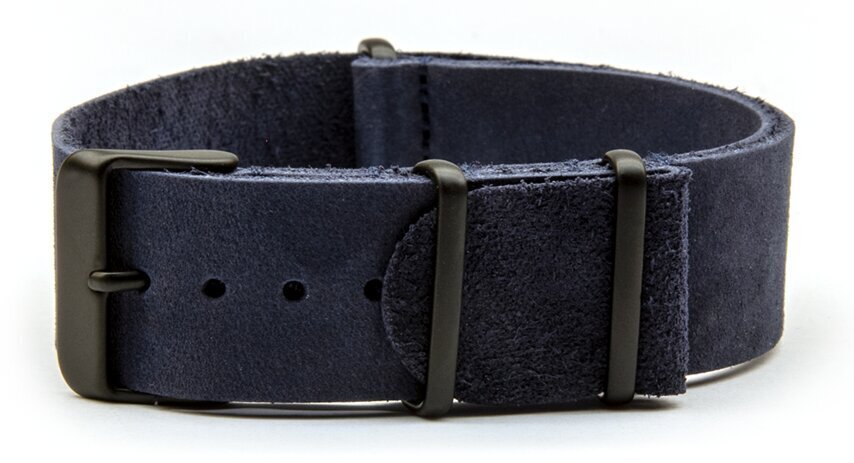 NATO leather strap · 22mm / Blue / Leather / 280mm / Pvd Black