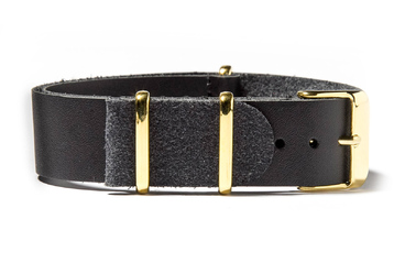 18mm Black Leather NATO Strap With Gold Buckles
