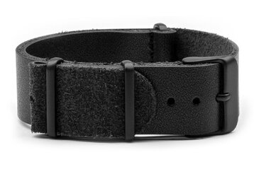 18mm Black Leather watch strap with black PVD buckles