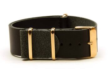 20mm Black Leather Watch Strap With Rose Gold Buckles