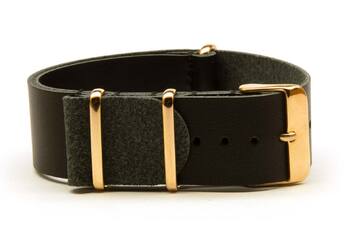 Black Leather NATO strap with rose gold buckles