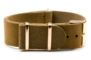 18mm Matte Brown Leather NATO Strap With Rose Gold Buckles