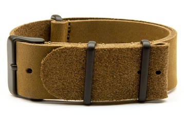 18mm Matte Brown Leather NATO Strap With Black Pvd Buckles