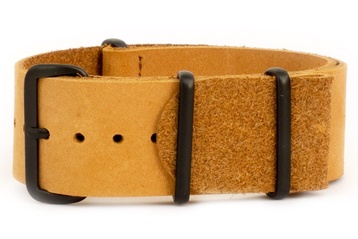 20mm Tan Leather NATO Strap With Black Pvd Buckles