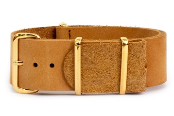 22mm Tan Leather NATO Strap With Gold Buckles