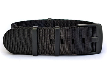 Black Seatbelt NATO watch strap with black PVD buckles