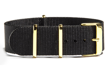 26mm Black NATO strap (with gold buckles)