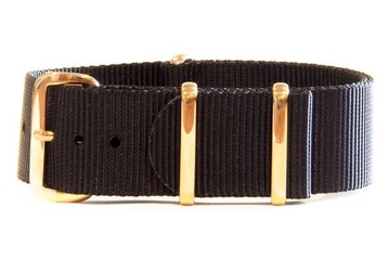 16mm NATO Strap Solid Black with gold buckles