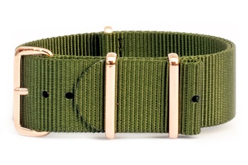 16mm Khaki green watch strap (with rose gold buckles)