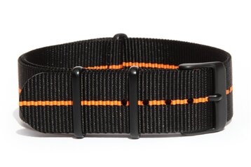 Charcoal Black & Orange NATO strap with black PVD buckles