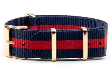 Blue and red NATO strap with rose gold buckles