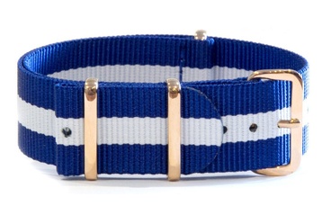 16mm Blue and white NATO strap with rose gold buckles