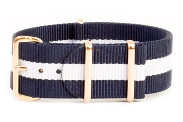 22mm Blue and White NATO Strap With Rose Gold Buckles