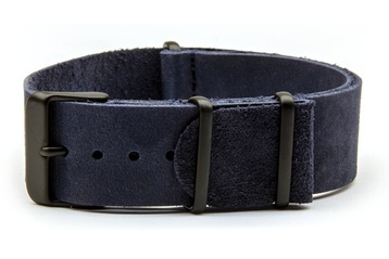 Blue leather NATO strap with black PVD buckles'